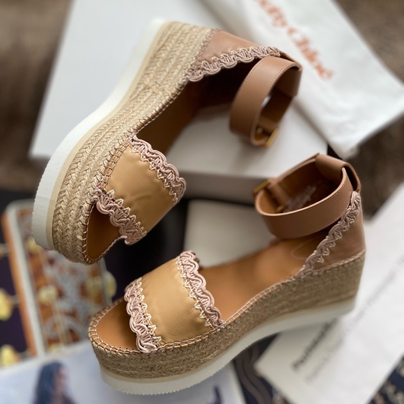 See By Chloe Glyn Leather Flatform Espadrille Sandals